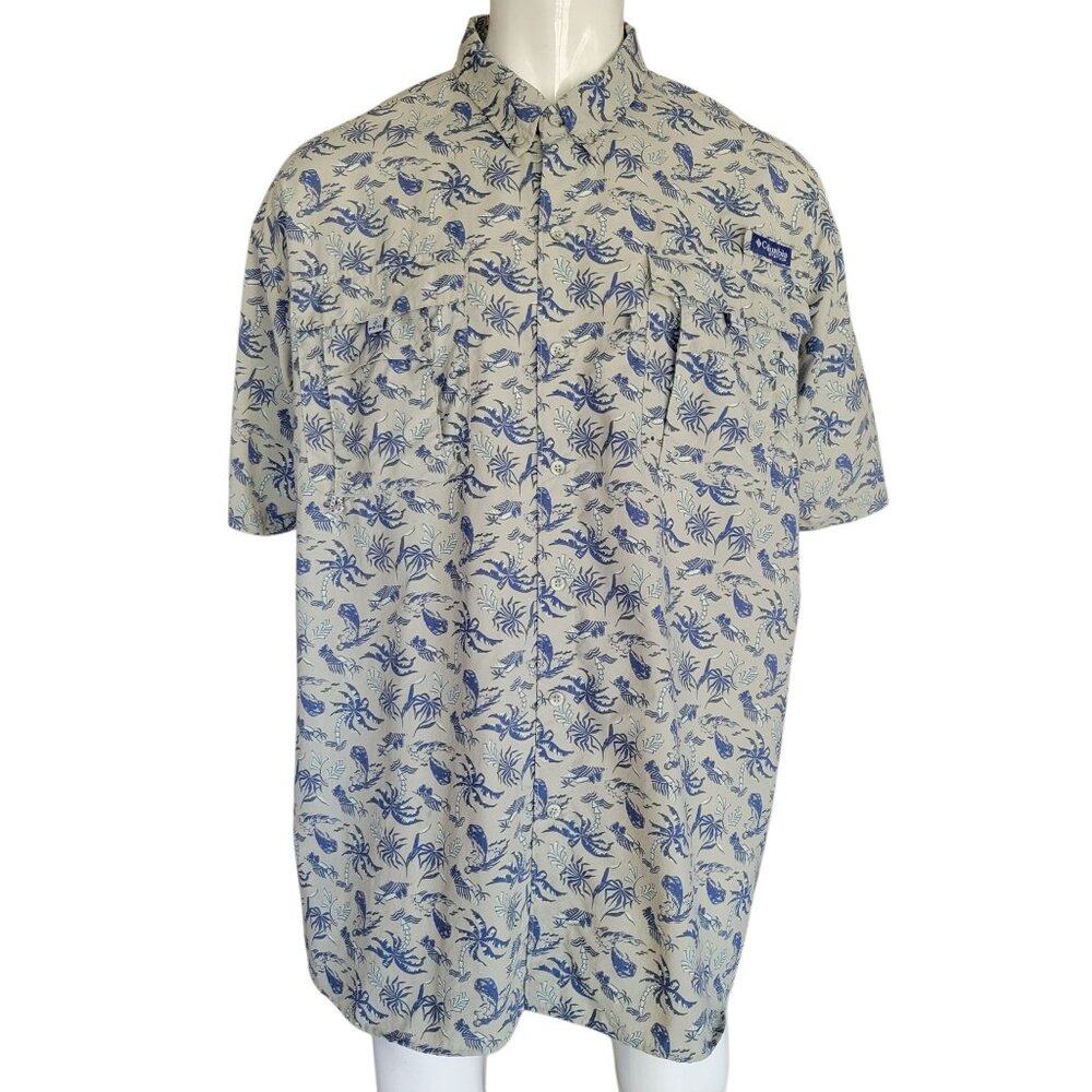 Columbia Super Bahama Mens Tropical Print Short Sleeve Shirt (Size 3XT)